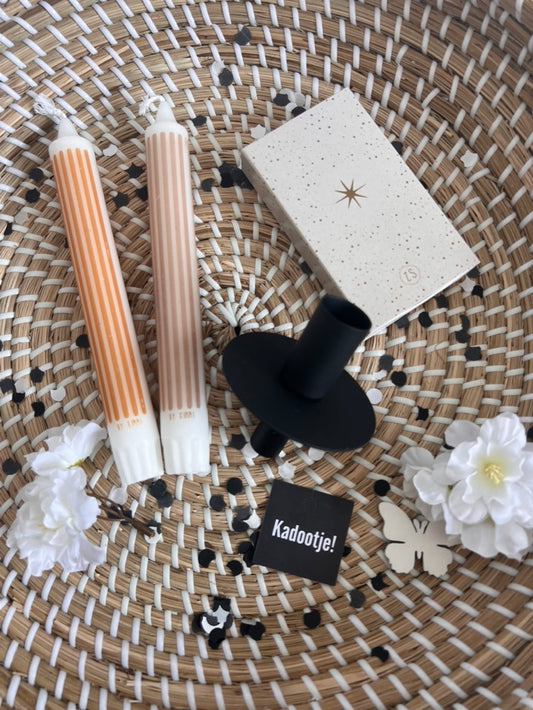 Kaars en fles Kandelaar Kerst cadeaupakket